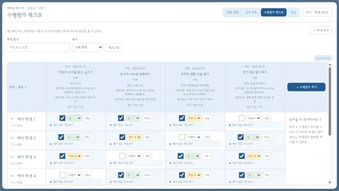 평가계획 기반 체크표 & 평가 단계 실제 화면 · 예시 자료